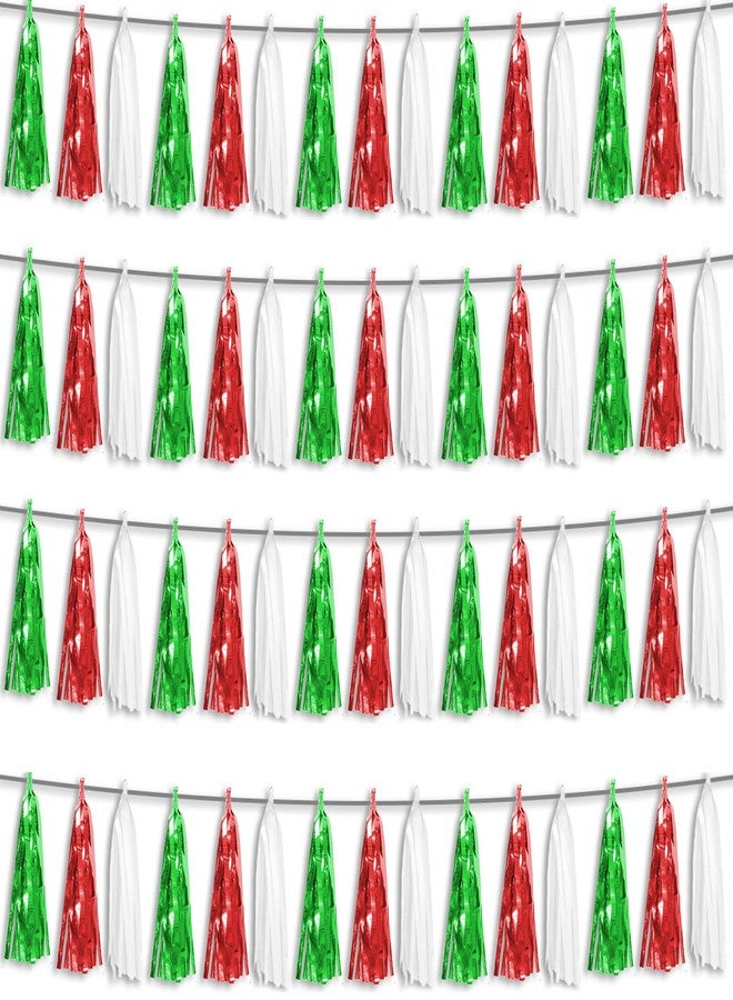 Hysilla 4P Red Green White Foil Fringe Metallic Tassel Streamers Banner Tassel Garland for Parade Floats, Graduation, Wedding, Birthday, Halloween, Christmas, Mexican Italian Birthday Party Decorations - Image 1
